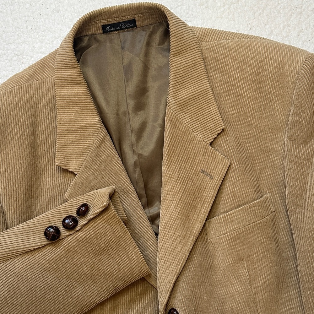 Zapato signature Collection Men's 42L Tan Corduroy Blazer Single Breasted Coat